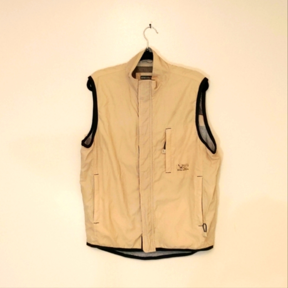 Newtime| Vintage 90s Rugged Outdoor Khaki Tan Zippered Vest Nylon Blend